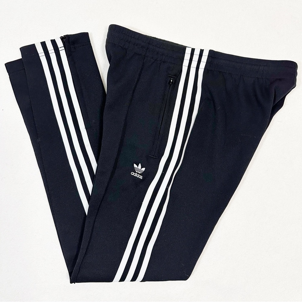 Adidas Women’s Three Stripes Black Slim Fit Zip Ankle Pants, size Medium 8/10